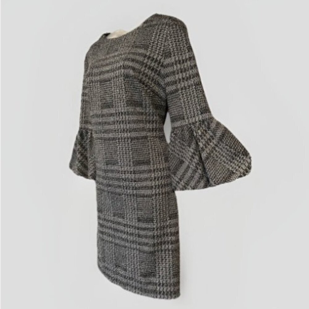 CALVIN KLEIN Sheath Dress 3/4 Bell Sleeve Houndstooth Knee Length Women Size 12 - Picture 3 of 10
